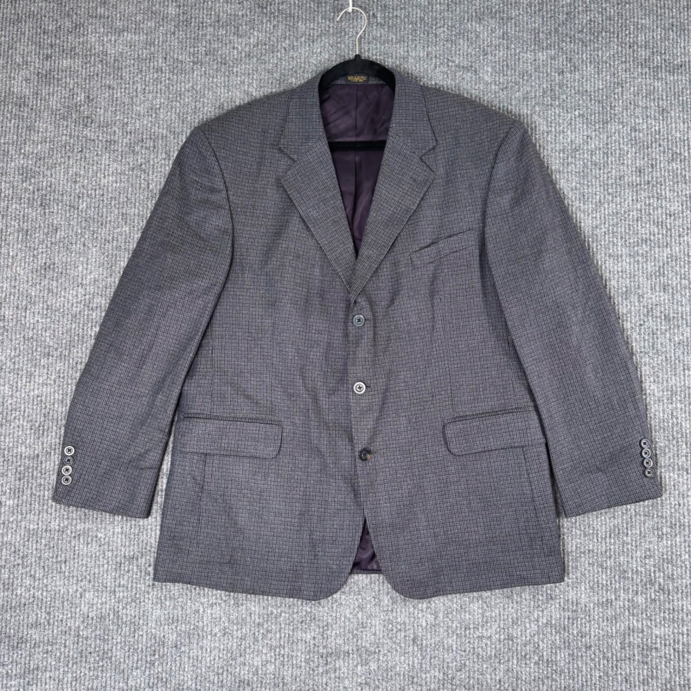 VTG Irvine Park Mens 46R Gray Plaid Lambswool Blazer Sport Coat Jacket Tradcore‎